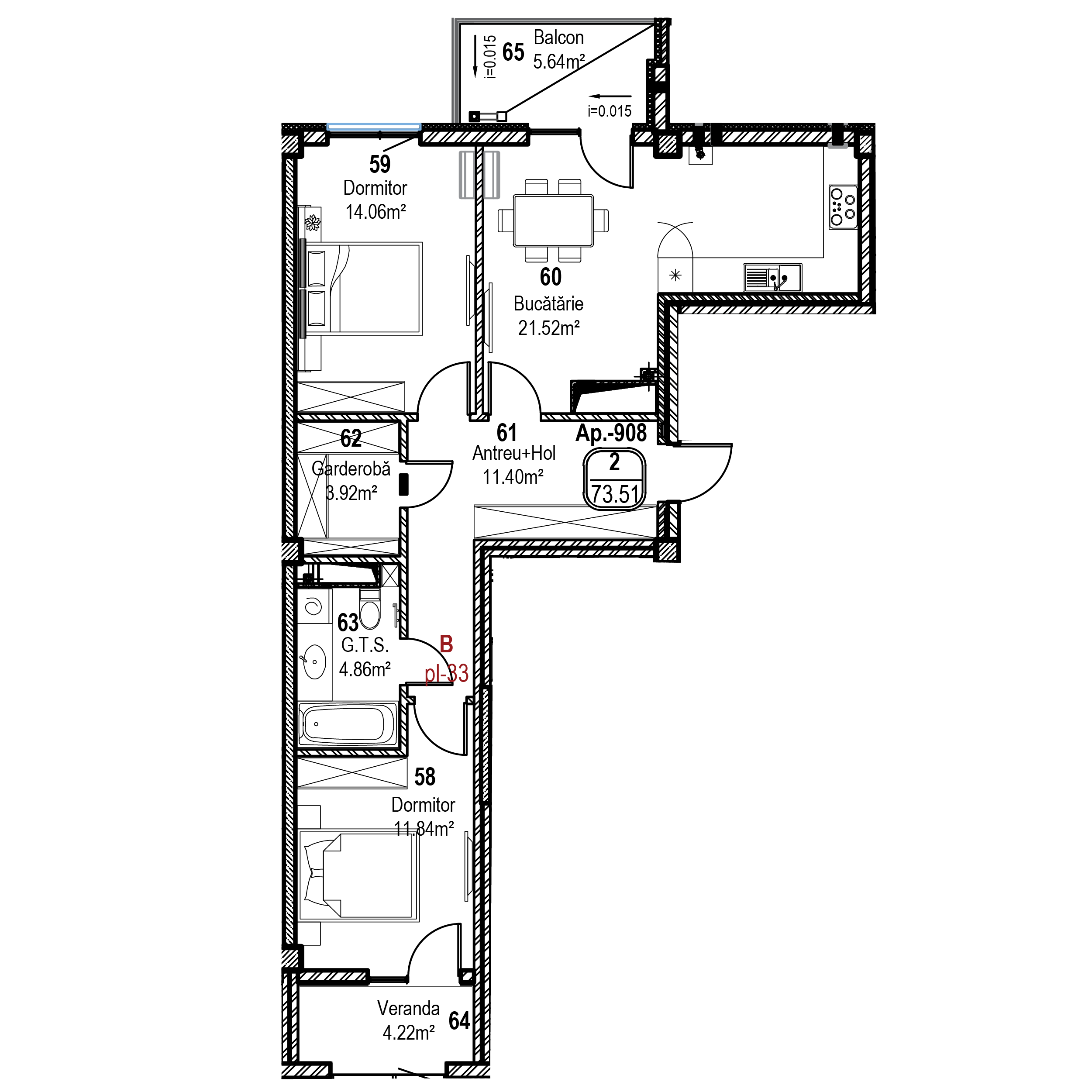 Apartament cu 2 camere
