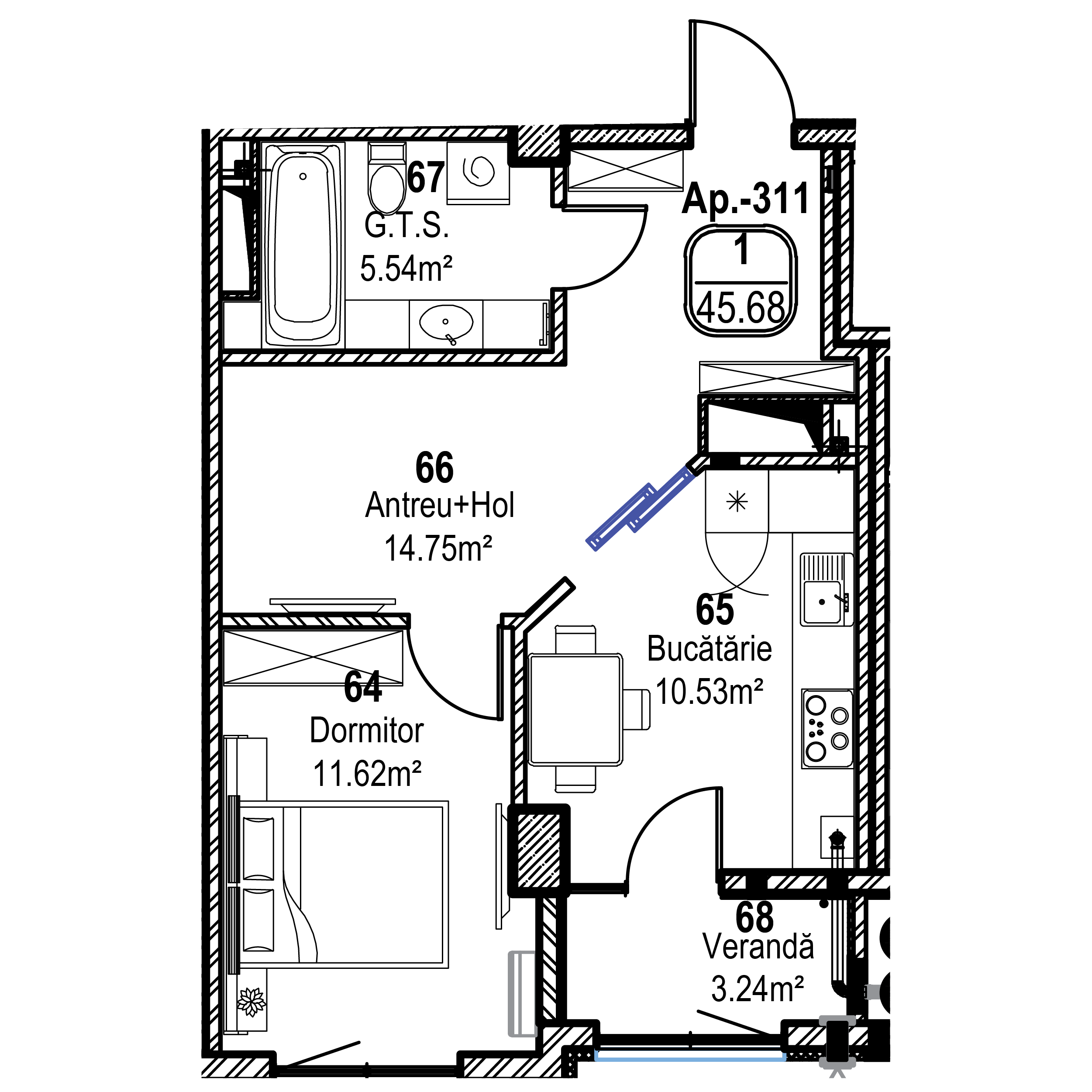 Apartament cu 1 cameră