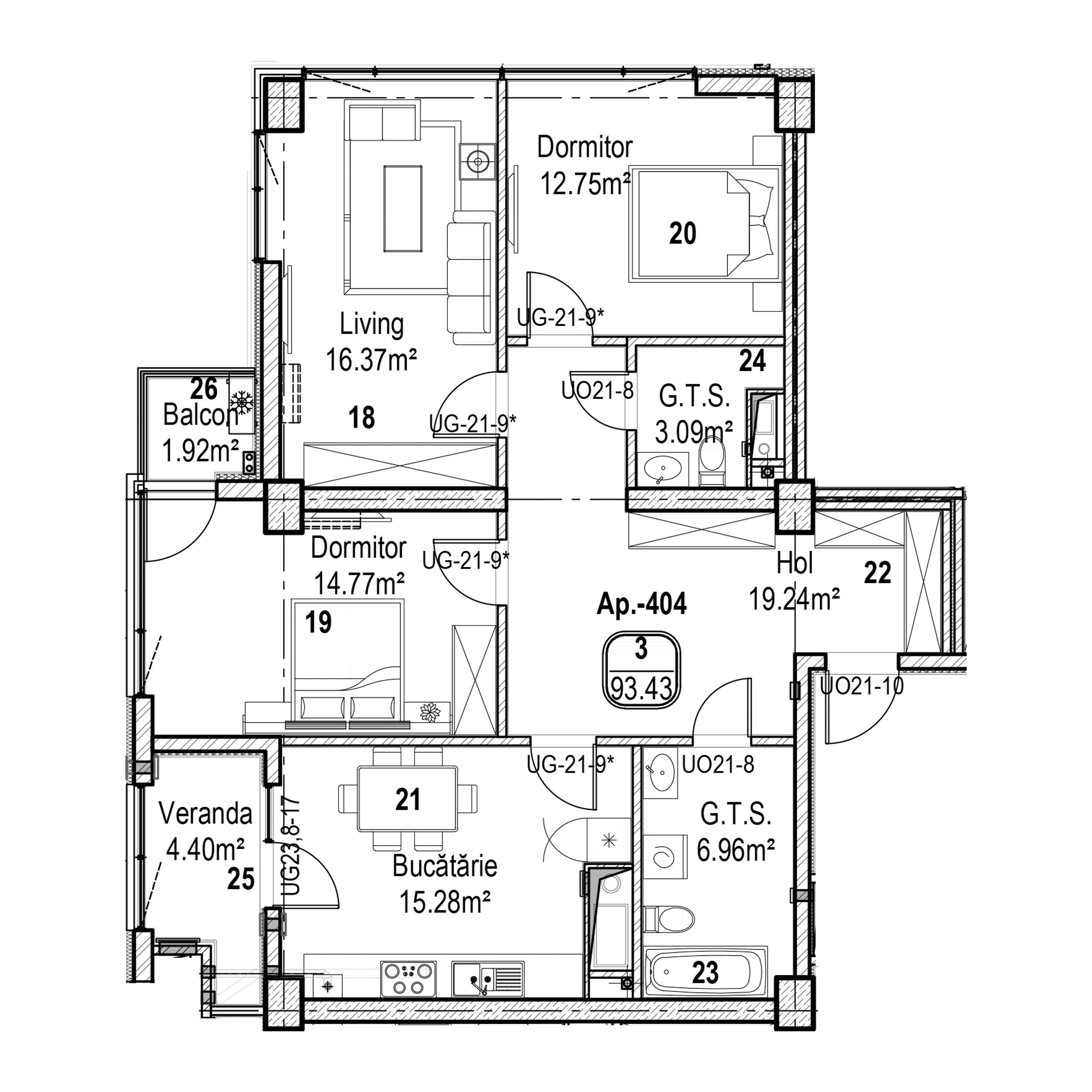 Apartament cu 3 camere