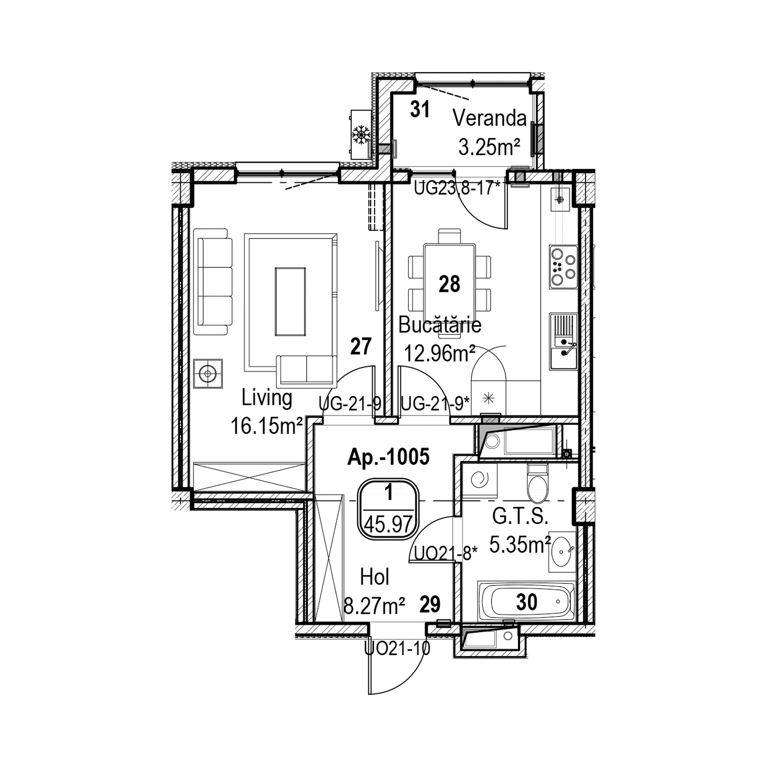 Apartament cu 1 cameră