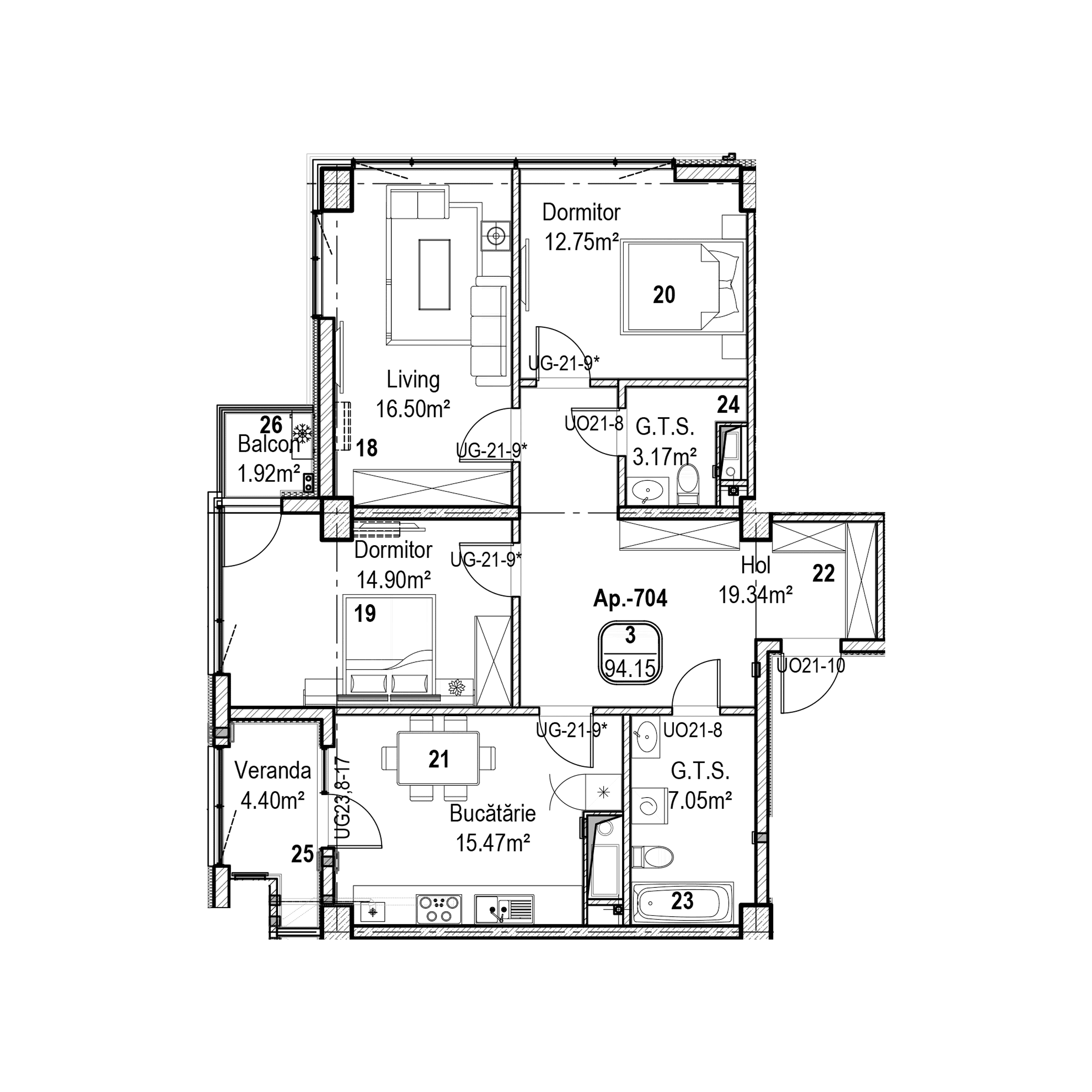 Apartament cu 3 camere