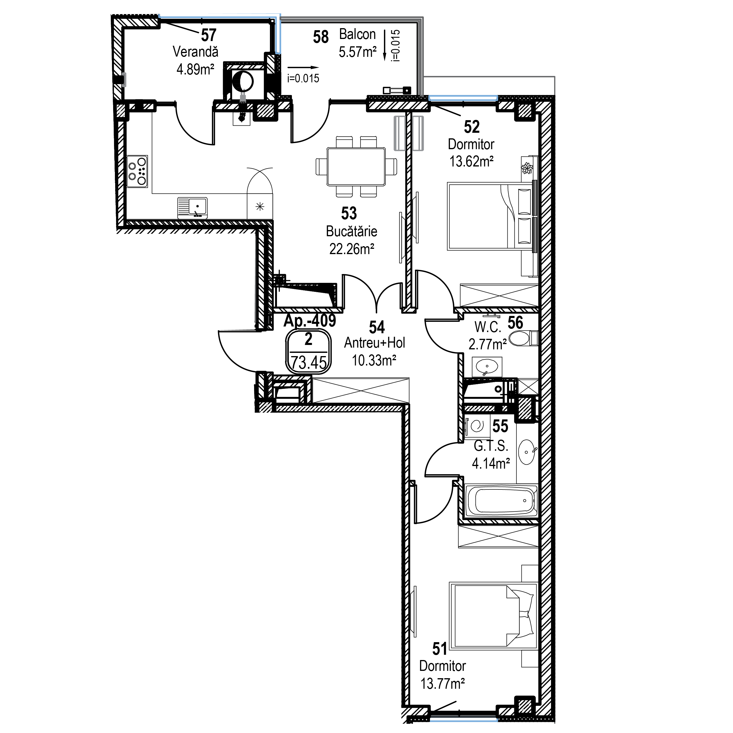 Apartament cu 2 camere
