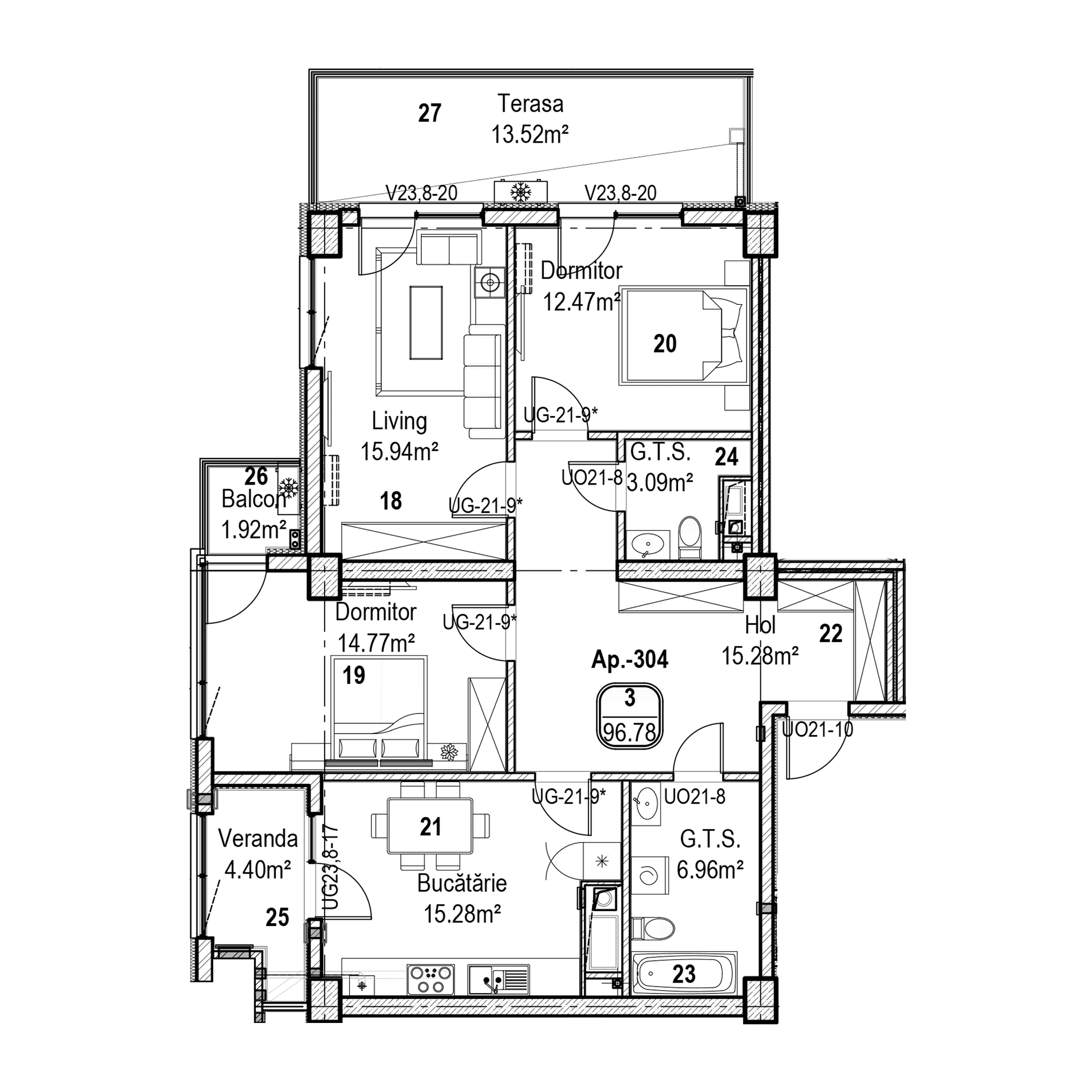 Apartament cu 3 camere