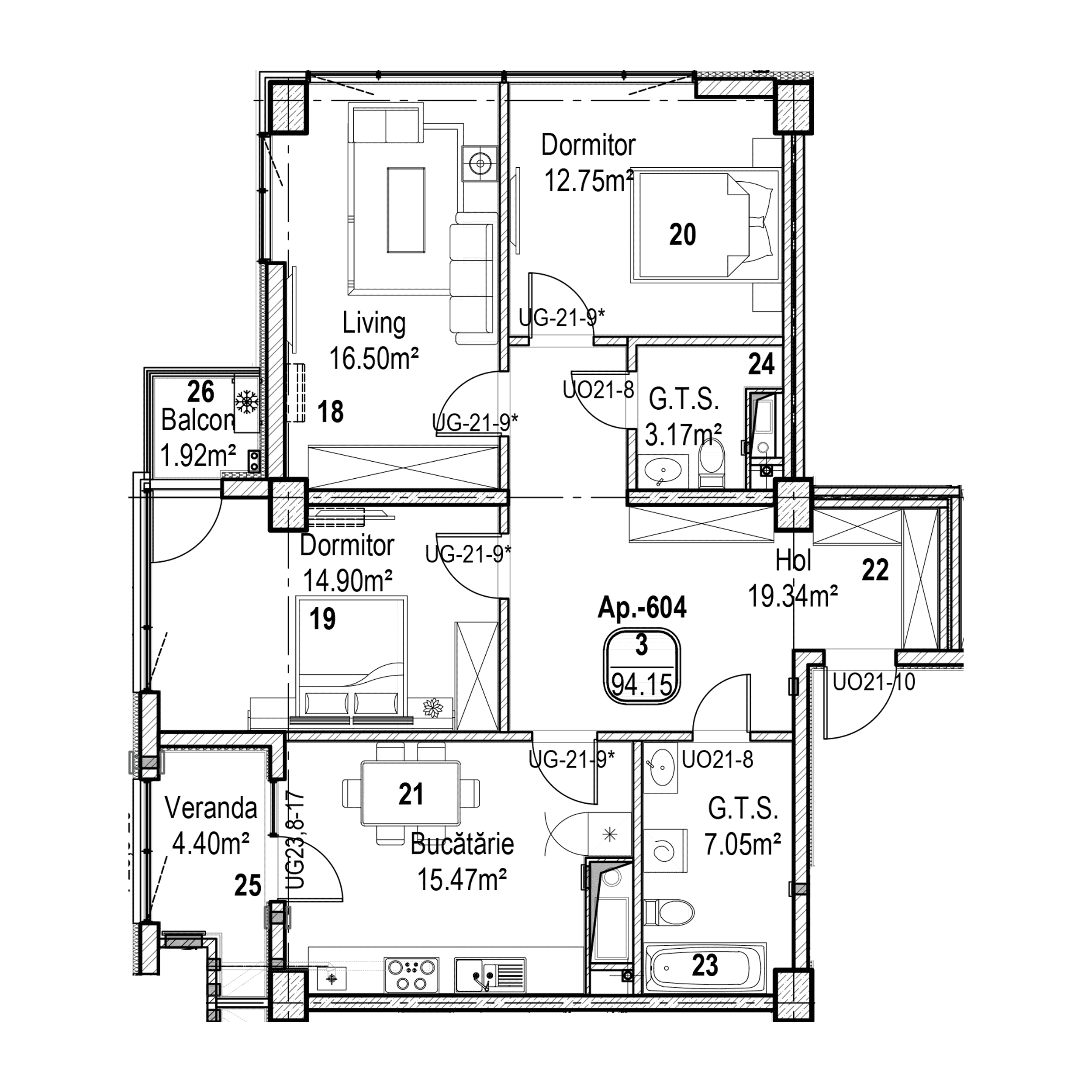 Apartament cu 3 camere