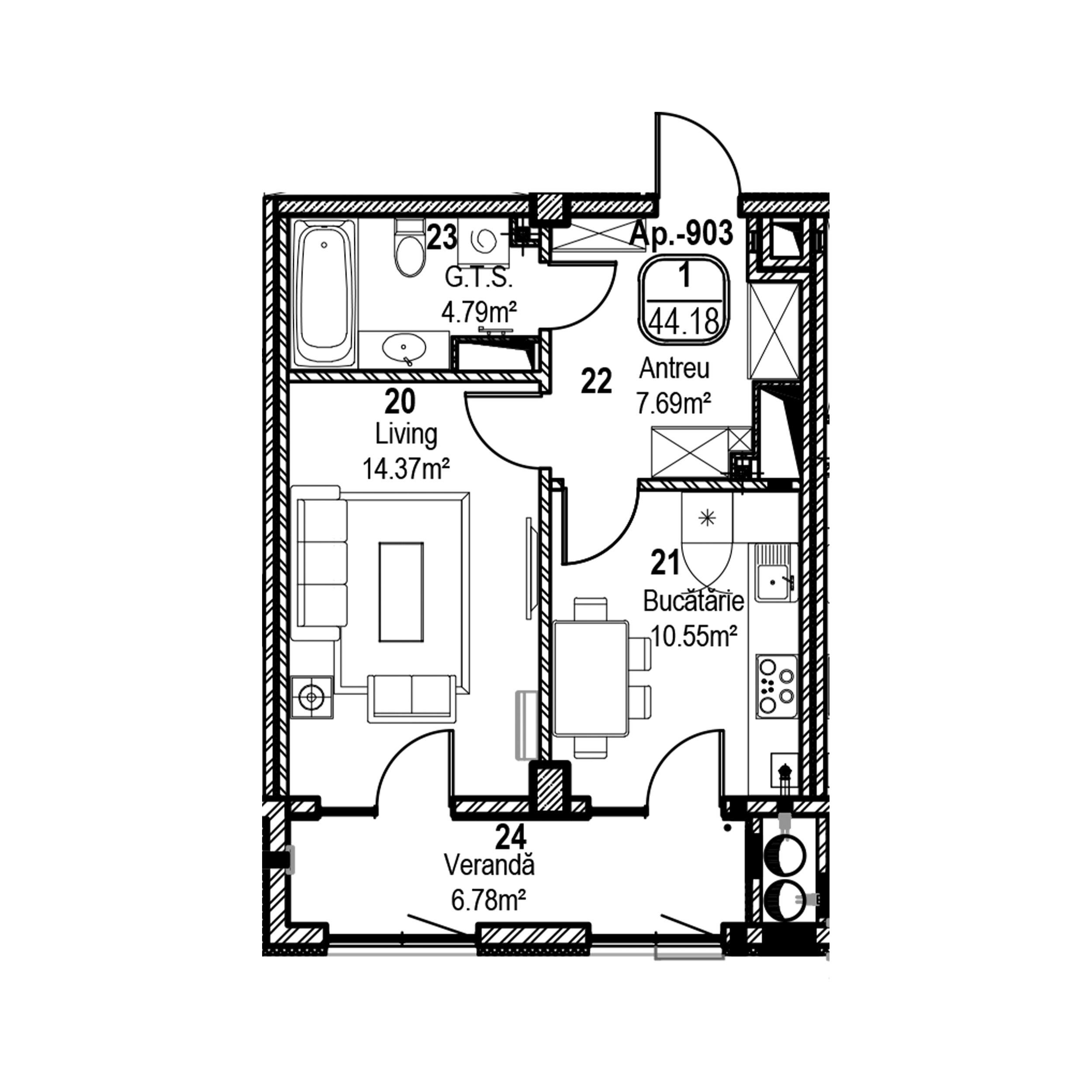 Apartament cu 1 cameră